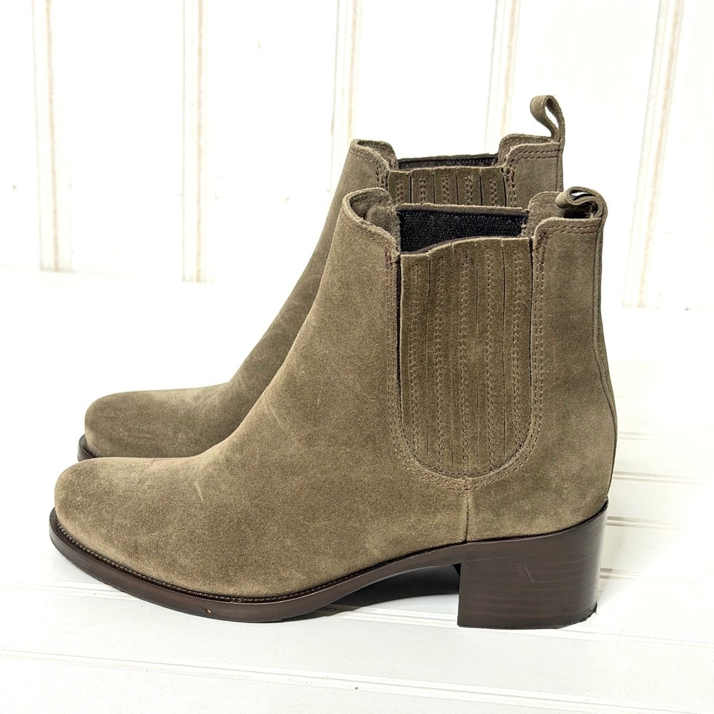 La Canadienne Montreal Womens Olive Green Suede Chelsea Boots Block Heel Size 6